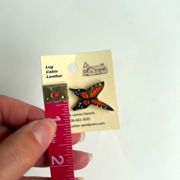 NWT Handmade Log Cabin Leather Orange and Black Monarch Butterfly pin brooch - Picture 4 of 4